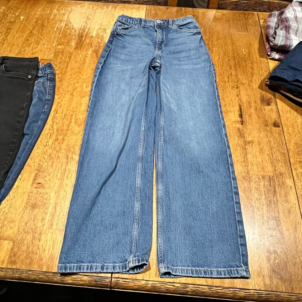 H&M Wide Leg Jeans Girls 14 Blue Good High Waist Adjustable Denim